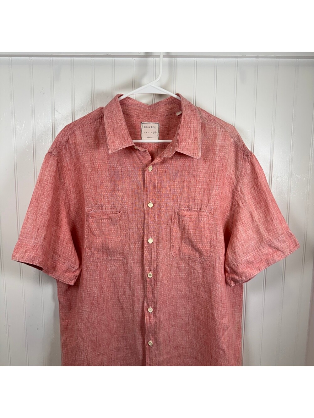 Billy Reid Shirt Mens XXL 100% Linen Made Italy Coral Red Short Sleeve Button Up